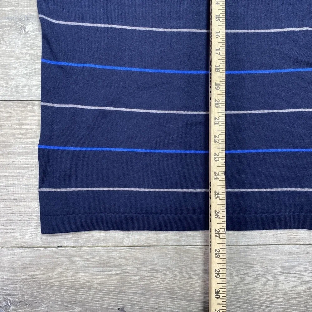Banana Republic Polo Mens XL Navy Blue Silk Cotton Striped Knit‎ V-Neck Casual